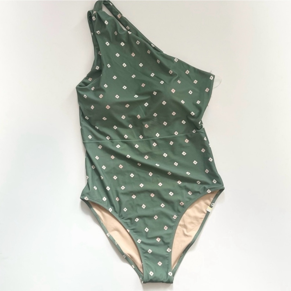 Summersalt The Ruched Sidestroke One Shoulder Swimsuit Diamond Dot Green 10